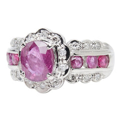 Pt900 プラチナ ルビー1.50ct ダイヤ0.18ct フラワーモチーフ リング 指輪 レディース 9.5号 【中古】