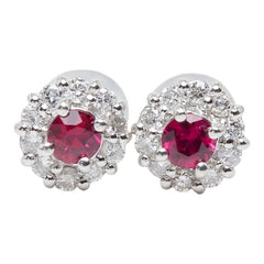 Pt900 プラチナ ルビー ダイヤ0.20ct フラワーモチーフ ピアス レディース 【中古】