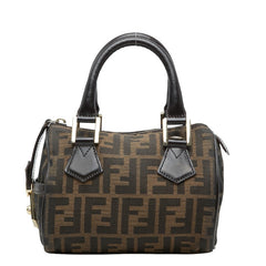 フェンディ ズッカ ミニ ハンドバッグ 8BL103 ブラウン キャンバス レザー レディース FENDI 【中古】