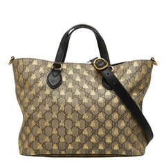 グッチ GGスプリーム ビー 蜂 ハンドバッグ ショルダーバッグ 2WAY 473887 ベージュ ブラック PVC レザー レディース GUCCI 【中古】