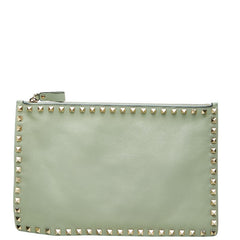 ヴァレンティノ ガラヴァーニ ロックスタッズ クラッチバッグ セカンドバッグ グリーン系 レザー レディース VALENTINO 【中古】