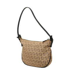 フェンディ ズッキーノ ハンドバッグ ワンショルダーバッグ ベージュ ブラック キャンバス レザー レディース FENDI 【中古】
