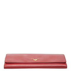 プラダ 三角ロゴプレート サフィアーノ 斜め掛け チェーン ウォレット 2way 長財布 レッド レザー レディース PRADA 【中古】