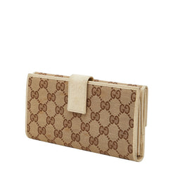 グッチ GGキャンバス 長財布 ダブルホック 112715 ベージュ キャンバス レザー レディース GUCCI 【中古】