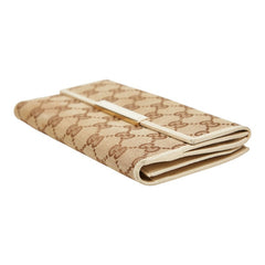 グッチ GGキャンバス 長財布 ダブルホック 112715 ベージュ キャンバス レザー レディース GUCCI 【中古】
