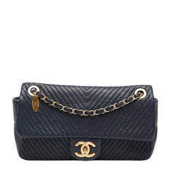 シャネル ココマーク シェブロン Vステッチ チェーン ショルダーバッグ ネイビー レザー レディース CHANEL 【中古】