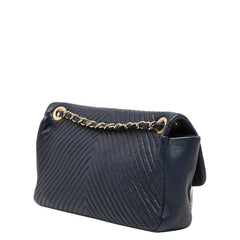シャネル ココマーク シェブロン Vステッチ チェーン ショルダーバッグ ネイビー レザー レディース CHANEL 【中古】