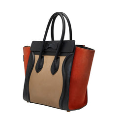 セリーヌ ラゲージ マイクロショッパー ハンドバッグ トートバッグ ベージュ ブラック オレンジ レザー レディース CELINE 【中古】