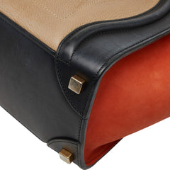 セリーヌ ラゲージ マイクロショッパー ハンドバッグ トートバッグ ベージュ ブラック オレンジ レザー レディース CELINE 【中古】