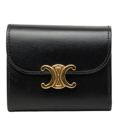 セリーヌ トリオンフ スモール ウォレット 三つ折り財布 ブラック レザー レディース CELINE 【中古】