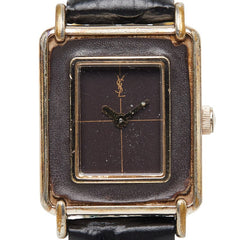 サンローラン マカロン レザーイン 腕時計 4-831268 クオーツ ブラウン文字盤 メタル レザー レディース SAINT LAURENT 【中古】