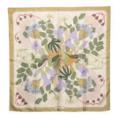 エルメス カレ90 Flora Graeca ギリシャの花 スカーフ 大判 グリーン系 マルチカラー シルク レディース HERMES 【中古】