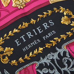 エルメス カレ90 ETRIERS 鐙 スカーフ ブラック マルチカラー シルク レディース HERMES 【中古】