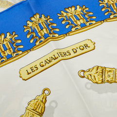エルメス カレ90 LES CAVALIERS D'OR 黄金の騎士 スカーフ 大判 ブルー マルチカラー シルク レディース HERMES 【中古】