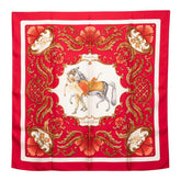 エルメス カレ90 Cheval Turc トルコの馬 スカーフ レッド ホワイト シルク レディース HERMES 【中古】
