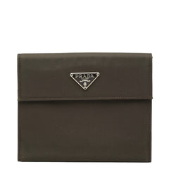 プラダ 三角ロゴプレート 二つ折り財布 カーキ グリーン ナイロン レザー レディース PRADA 【中古】