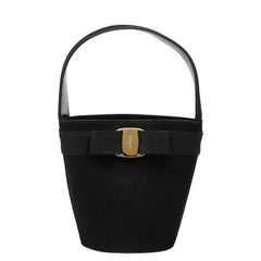 サルヴァトーレフェラガモ ヴァラ リボン ハンドバッグ BA214180 ブラック スウェード レザー レディース Salvatore Ferragamo 【中古】