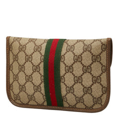 グッチ GGスプリーム シェリーライン ポーチ ベージュ ブラウン PVC レザー レディース GUCCI 【中古】