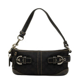 コーチ シグネチャー ワンショルダーバッグ ハンドバッグ ブラック キャンバス レザー レディース COACH 【中古】