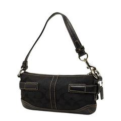 コーチ シグネチャー ワンショルダーバッグ ハンドバッグ ブラック キャンバス レザー レディース COACH 【中古】