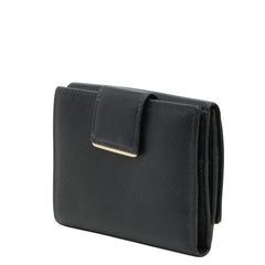 プラダ ロゴ 三つ折り財布 フラップウォレット ブラック サフィアーノレザー レディース PRADA 【中古】