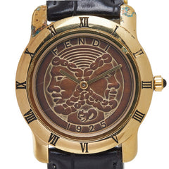 フェンディ 800G 腕時計 クオーツ ブラウン文字盤 レザー メッキ レディース FENDI 【中古】