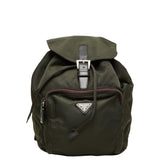 プラダ 三角ロゴプレート リュック バックパック グリーン ナイロン レザー レディース PRADA 【中古】
