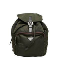 プラダ 三角ロゴプレート リュック バックパック グリーン ナイロン レザー レディース PRADA 【中古】