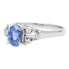 PM ピーエム Pt850 プラチナ サファイア1.88ct ダイヤ0.20ct フラワーモチーフ リング 指輪 レディース 15.5号 【中古】