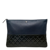 シャネル マトラッセ ココマーク クラッチバッグ ネイビー グリーン ラムスキン エナメル レディース CHANEL 【中古】