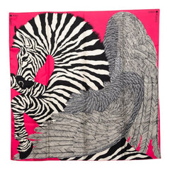 エルメス カレ90 Zebra Pegasus ゼブラペガサス スカーフ ピンク ブラック ホワイト シルク レディース HERMES 【中古】