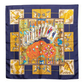 エルメス カレ90 LE TAROT タロットカード スカーフ ネイビー マルチカラー シルク レディース HERMES 【中古】