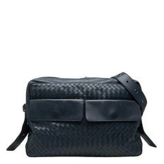 ボッテガヴェネタ イントレチャート 斜めかけ ショルダーバッグ ネイビー レザー メンズ BOTTEGAVENETA 【中古】