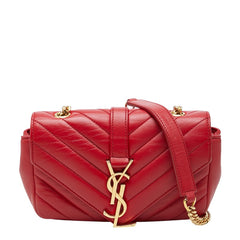 サンローラン YSLロゴ ベイビーチャイ 斜めかけ チェーン ショルダーバッグ レッド ゴールド レザー レディース SAINT LAURENT 【中古】