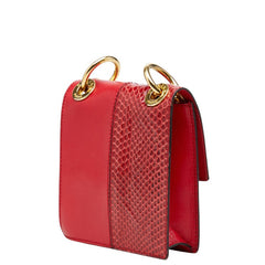 セリーヌ ロゴ 斜めかけ チェーン ショルダーバッグ レッド パイソン レザー レディース CELINE 【中古】