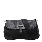 プラダ 三角ロゴプレート 斜め掛け ショルダーバッグ ブラック ナイロン レザー レディース PRADA 【中古】