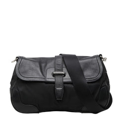 プラダ 三角ロゴプレート 斜め掛け ショルダーバッグ ブラック ナイロン レザー レディース PRADA 【中古】