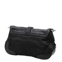プラダ 三角ロゴプレート 斜め掛け ショルダーバッグ ブラック ナイロン レザー レディース PRADA 【中古】
