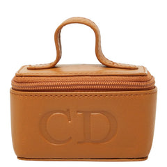 ディオール CDロゴ ポーチ バニティケース ブラウン レザー レディース Dior 【中古】