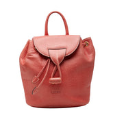 ロエベ 型押し フラップ リュック バックパック 巾着 レッド系 レザー レディース LOEWE 【中古】