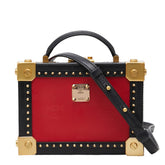 エム シー エム ロゴ スタッズ ハンドバッグ ショルダーバッグ 2WAY レッド ブラック ゴールド レザー レディース MCM 【中古】