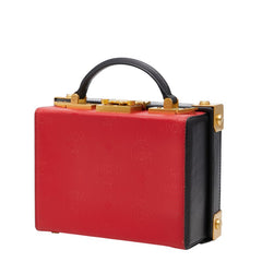 エム シー エム ロゴ スタッズ ハンドバッグ ショルダーバッグ 2WAY レッド ブラック ゴールド レザー レディース MCM 【中古】