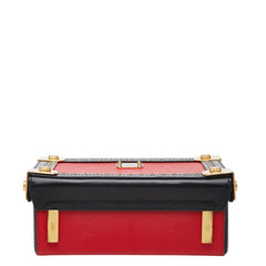 エム シー エム ロゴ スタッズ ハンドバッグ ショルダーバッグ 2WAY レッド ブラック ゴールド レザー レディース MCM 【中古】