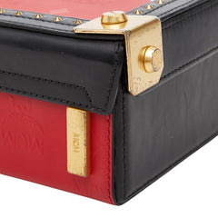 エム シー エム ロゴ スタッズ ハンドバッグ ショルダーバッグ 2WAY レッド ブラック ゴールド レザー レディース MCM 【中古】