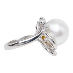 真珠 Pt900 プラチナ 白蝶真珠13.5mm ダイヤ0.20ct リング 指輪 レディース 11.5号 【中古】