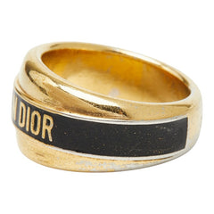 ディオール ロゴ コード リング 指輪 #M ゴールド ブラック メッキ レディース Dior 【中古】