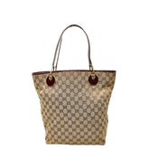 グッチ GGキャンバス トートバッグ ハンドバッグ 120836 ブラウン レッド キャンバス レザー レディース GUCCI 【中古】