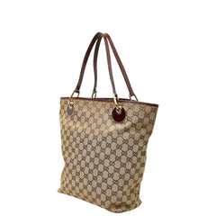 グッチ GGキャンバス トートバッグ ハンドバッグ 120836 ブラウン レッド キャンバス レザー レディース GUCCI 【中古】