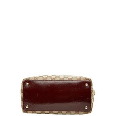 グッチ GGキャンバス トートバッグ ハンドバッグ 120836 ブラウン レッド キャンバス レザー レディース GUCCI 【中古】