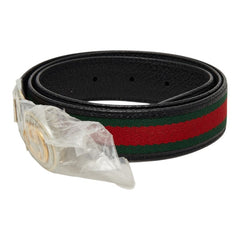グッチ シェリーライン GGロゴ バックルベルト 0360840061 ブラック グリーン レッド レザー メンズ GUCCI 【中古】